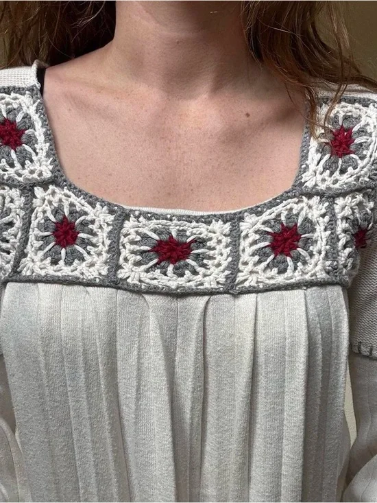 RXB Cream cotton embroidered sweater with bell sleeves - Picture 4 of 7